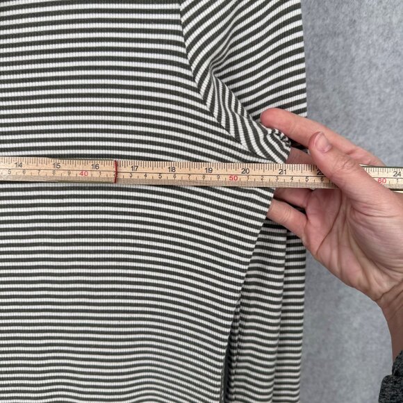 Anthropologie Pure Good Striped Cowl Neck Top Size XL Army Green White Rib Knit - Picture 11 of 11